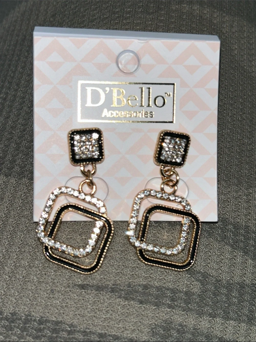D'Bello Gold and Clear Crystal Layered Square Drop Earrings